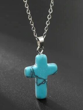 BRAND NEW IN BOX Natural Stone Cross Gemstone Pendant Necklace